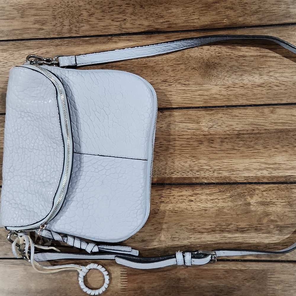 Vince Camuto Purse Lamb Leather Crossbody Shoulder Bag Cory Light Blue Gray